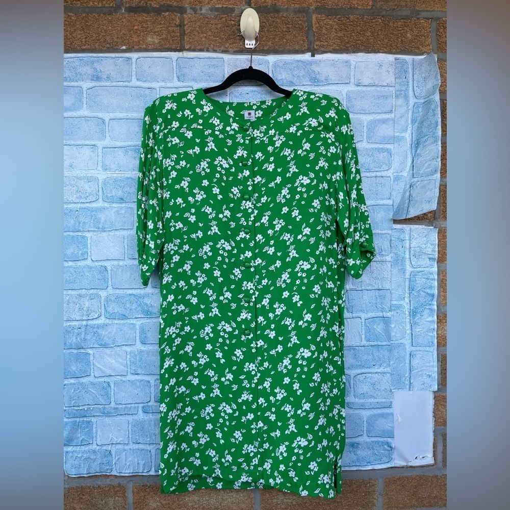 1980s Emanuel Ungaro Solo Donna Green Ditsy Floral Dress Size 6
